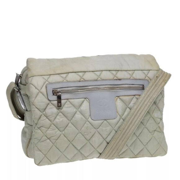 CHANEL Small Messenger Cococoon Shoulder Bag Nylon Gray Silver CC Auth bs17253 - Picture 1 of 16